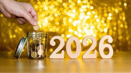 New year 2026 with coin glass jar