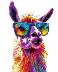 Fototapeta premium Colorful llama wearing sunglasses studio digital art cutout png