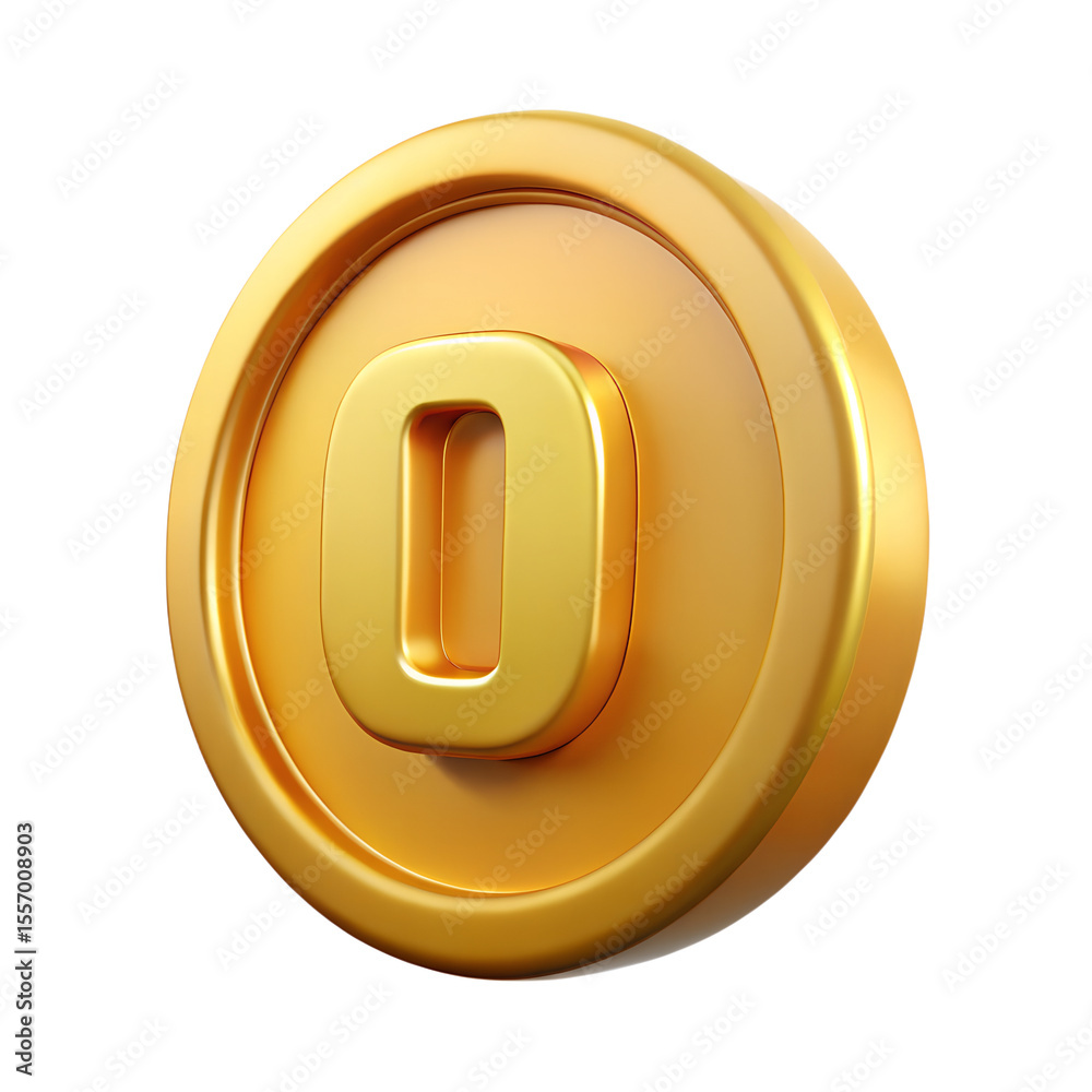 Fototapete gold coin with number 0 in the center 3d rendering