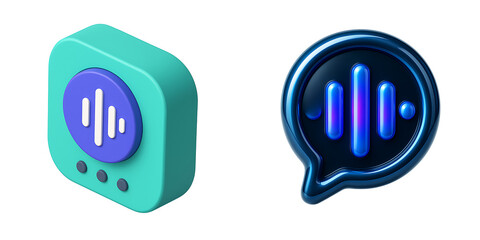 3D Voice Assistant Icon with Sound Waveform in Speech Bubble
