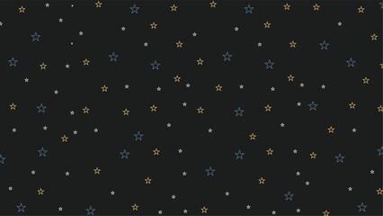 Seamless star outline pattern on black background. Colorful hand-drawn night sky design for kids fabric, wrapping paper, baby products, wallpapers, and celestial-themed digital or print use.