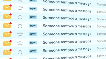 Message notification and email list scrolling close up 4k animation. New message, social media, unread message. - Powered by Adobe