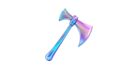 Holographic Double-Headed Axe. Futuristic Design And Fantasy Weapon Concept Isolated On Transparent Background