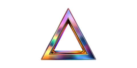 Colorful 3D Triangle With Iridescent Surface. Modern Geometric Design And Visual Art Isolated On Transparent Background