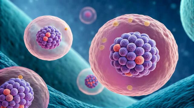 An up-close rendering shows human mast cells that play a role in immunity, showing cells and biological processes for science and medical research.