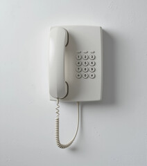Wall-Mounted Landline Phone &ndash; Clean White Corded Telephone Isolated