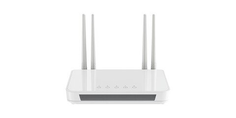 Fototapeta premium Wireless Router With Four Antennas. High-Speed Internet Connectivity And Network Solutions Isolated On Transparent Background