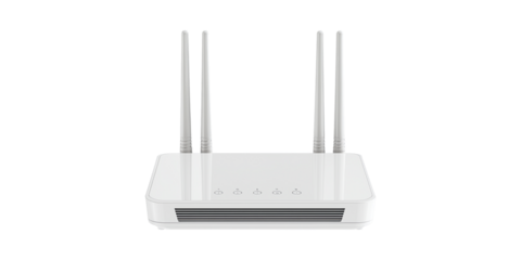 Wireless Router With Four Antennas. High-Speed Internet Connectivity And Network Solutions Isolated On Transparent Background
