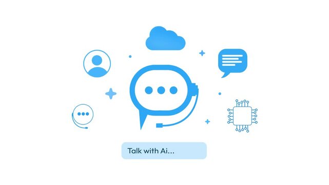 Talking with Ai bot concept 4k animation, modern, futuristic, ai infographics, help, chat, talk