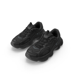 Black Sneakers Chunky Sole, Athletic Shoes Product Photography on transparent background png