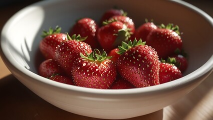 Sunlit Strawberries in a Bowl A Fresh and Juicy Summer Treat