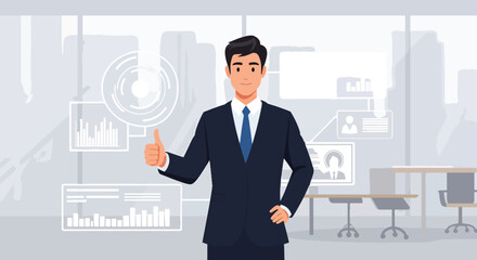 Fototapeta premium Happy young man vlogging, receiving positive online feedback and likes on his video.