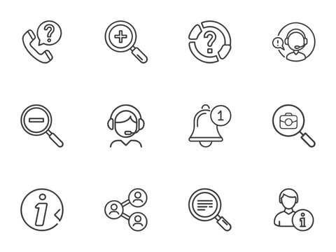 Information and Support Line Art Icon Set for Websites, Apps, Customer Service Portals and Help Documentation