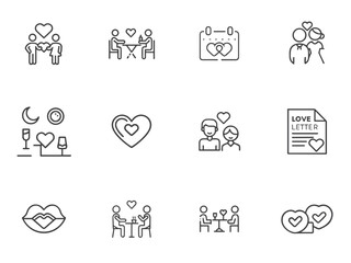 Hearts and Love Line Art Icon Collection for Valentine's Day, Wedding Websites, Romantic Apps and Greeting Card Design