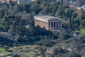 Aerial view of the Temple of Hephaestus and the Ancient Agora, Athens, Greece
