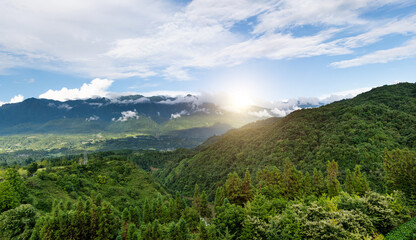 Landscape of mountain covered fog