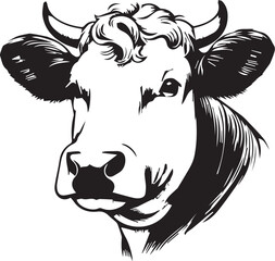 Obraz premium Detailed Cow Head Black and White Illustration