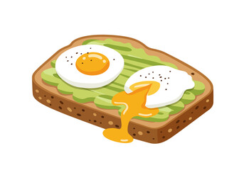Avocado toast with a fried egg and a poached egg with runny yolk