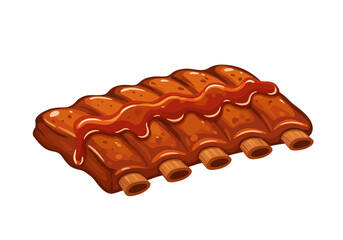 Cartoon ribs with reddishbrown sauce dripping across the top of the ribs