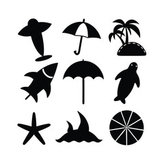 Summer Vacation Illustration Sixteen Umbrellas and Seashells