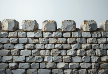 Ancient White Stone Wall with Moss Under Clear Sky