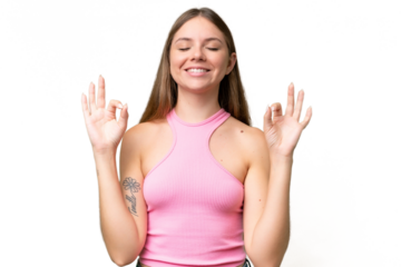 Young beautiful blonde woman over isolated background in zen pose