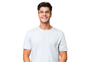 Young caucasian handsome man over isolated background laughing