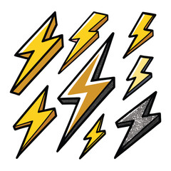 Lightning bolt vector illustrations and icon sets offer dynamic symbols of power and direction for web design elements