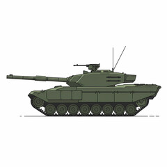 Military Tank Olive Green Detailed Illustration Side View on White Background