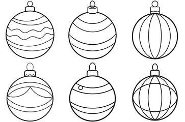 Set of six simple outline christmas baubles with different decorative patterns