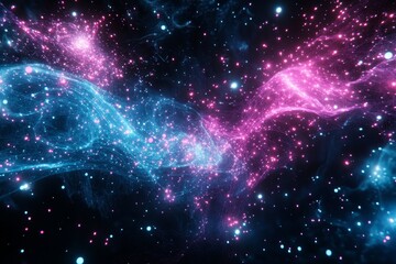 Fototapeta premium Colorful nebulae with glowing particles in deep space.