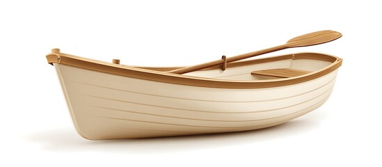 Isolated rowboat wooden boat with paddle white background boating watercraft recreation vessel 100 chars