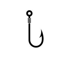 Fishing Hook Icon: A sleek, black fishing hook isolated against a clean backdrop. Representing the classic tool for angling, inviting the viewer to explore themes of leisure, outdoor pursuits.