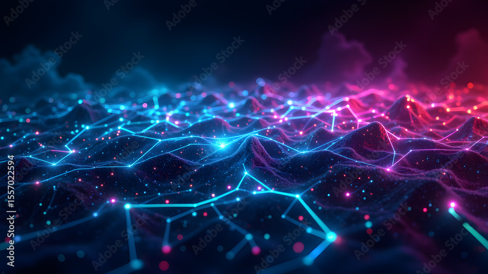 Wall mural glowing network connections. geometric data visualization. abstract digital landscape. futuristic te