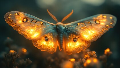 Moth soaring with glowing antenna flames
