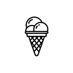 Ice Cream Cone Delight: A minimalist black-and-white graphic of an ice cream cone featuring two scoops of delicious ice cream.