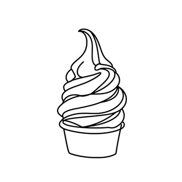 Naklejki Delightful Swirl: A monochrome illustration of a creamy swirl of soft serve ice cream, a sweet indulgence in a classic cup. 