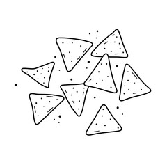Crispy Triangle Treats: A minimalistic illustration of delicious tortilla chips. Simple lines create a charming, snack-ready composition.
