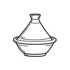 Moroccan Tagine Pot: A minimalist line illustration of a traditional Moroccan tagine pot, a symbol of rich culinary heritage and exotic cuisine.