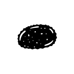 Illustration of a black cookie: A simple and elegant illustration of a cookie, depicted in stark black against a pure background. The focus is on the clean lines and minimal design.