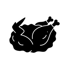 Culinary Delight: A silhouette of a whole roasted chicken, a simple yet elegant black-and-white representation, celebrating culinary artistry.
