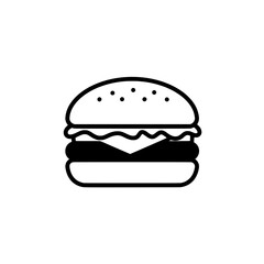 Cheeseburger Icon: A simple line drawing of a classic cheeseburger, perfect for menus, websites, or app design.  The icon is clean, minimalist, and easily recognizable.