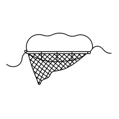 Fishing Net Icon: A simple line drawing of a fishing net, perfect for websites, apps, or illustrations related to fishing, seafood, or the outdoors.