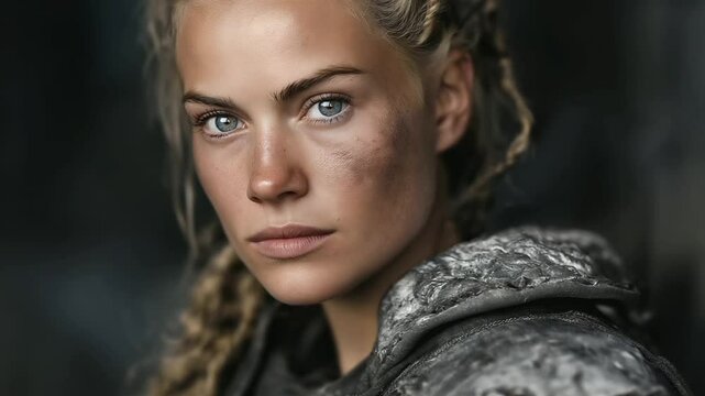 Epic Viking Warrior with Braided Hair and Battle Scars