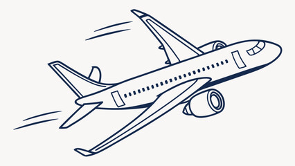 Airplane Taking Off Line Art Illustration of Aircraft in Flight