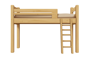 Children s Wood Loft Bed Frame with Ladder for Small Rooms Bedroom Furniture Bunk Kids Modern on transparent background