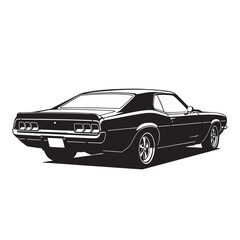 Sleek black muscle car silhouette vector illustration on white background rear view