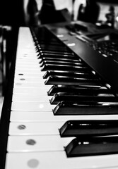 Piano keys close-up. Music lessons.