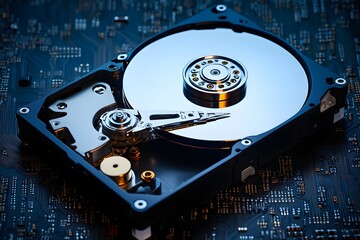 Inside of internal Hard Drive HDD. dismantle from the computer. backup data, database recovery, and device repair service, 
