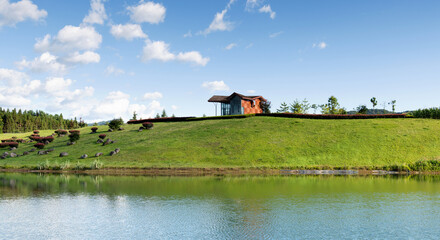 Fototapeta premium The cabin is by the lake